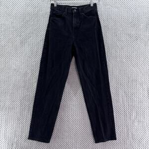 Uniqlo U Jeans Women 23 Black Dark Wash Straight Tapper High Rise Button Zip Fly